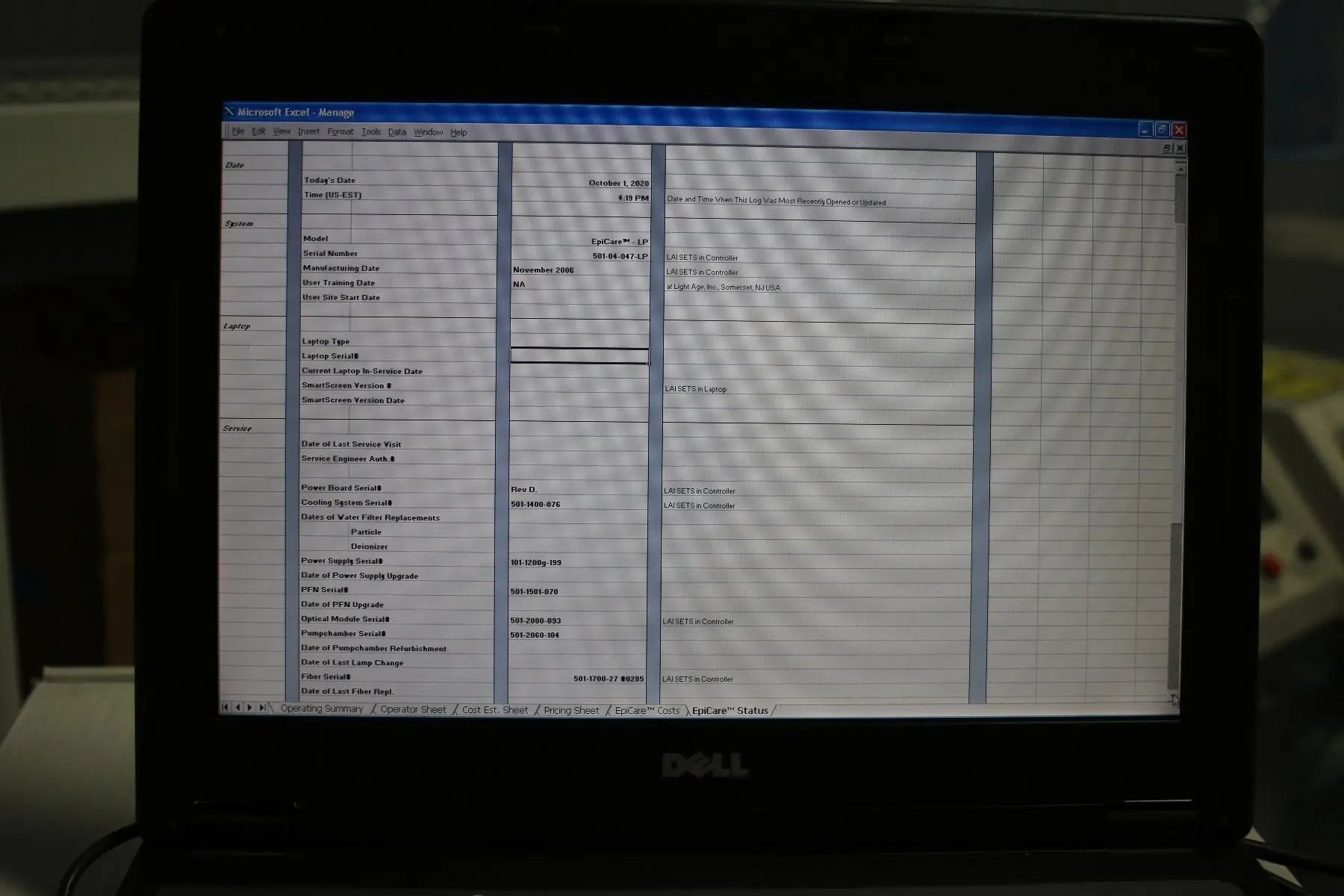 2006 Light Age EpiCare LP Alexandrite 755nm Laser Hair Removal System 501-LP