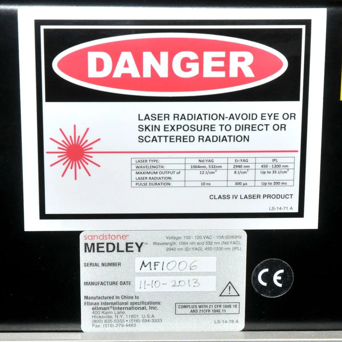 2013 Ellman Sandstone Medley Acne Vascular Lesion Skin Rejuvenation Laser System