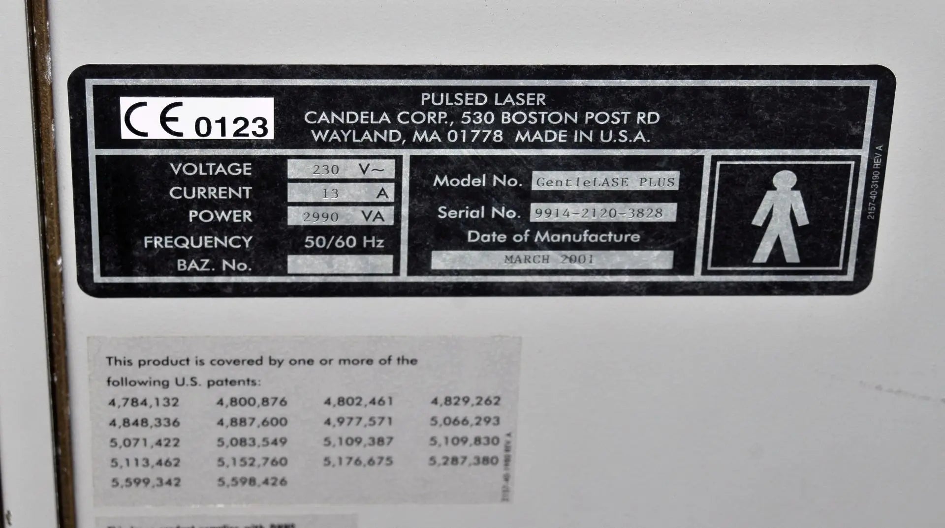 2001 Candela GentleLASE Plus 755nm Alexandrite Laser Hair Removal Alex HR
