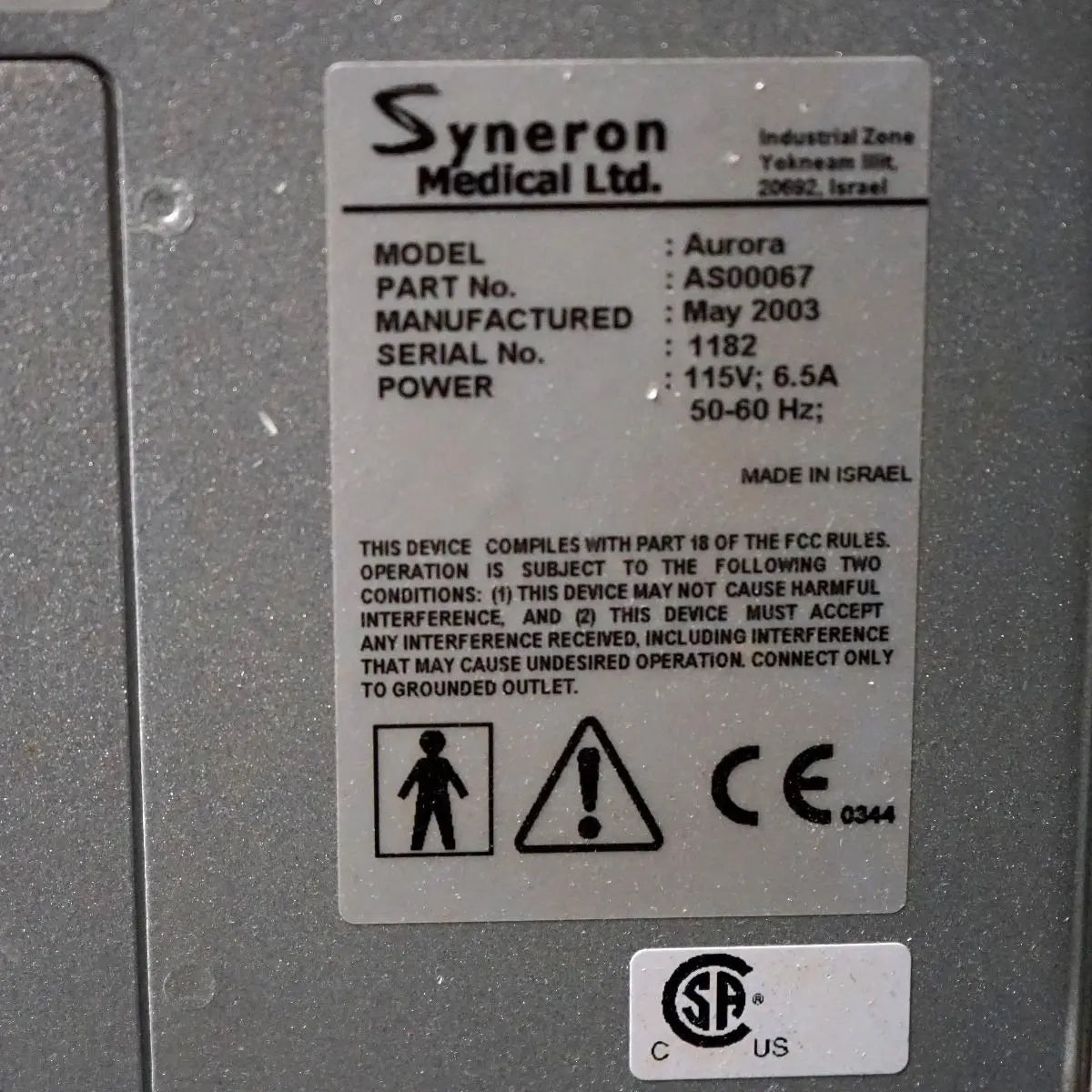 2003 Syneron Aurora IPL RF SR SRA Elos Skin Rejuvenation Lesions AS00067 2 HPs