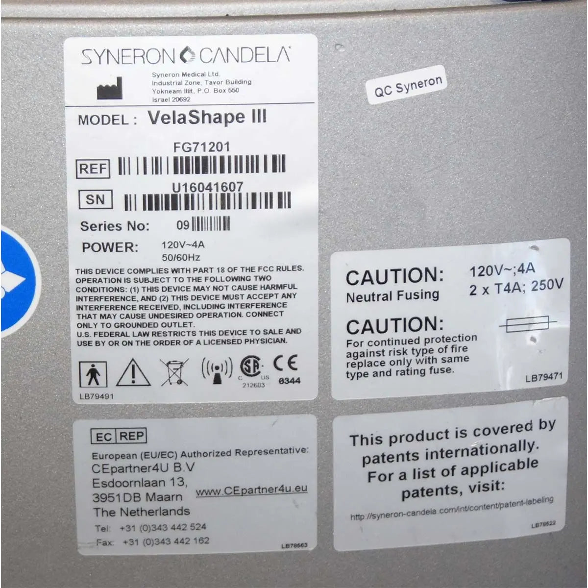 2016 Syneron Candela VelaShape III Cellulite Treatment Body Contour Vac System