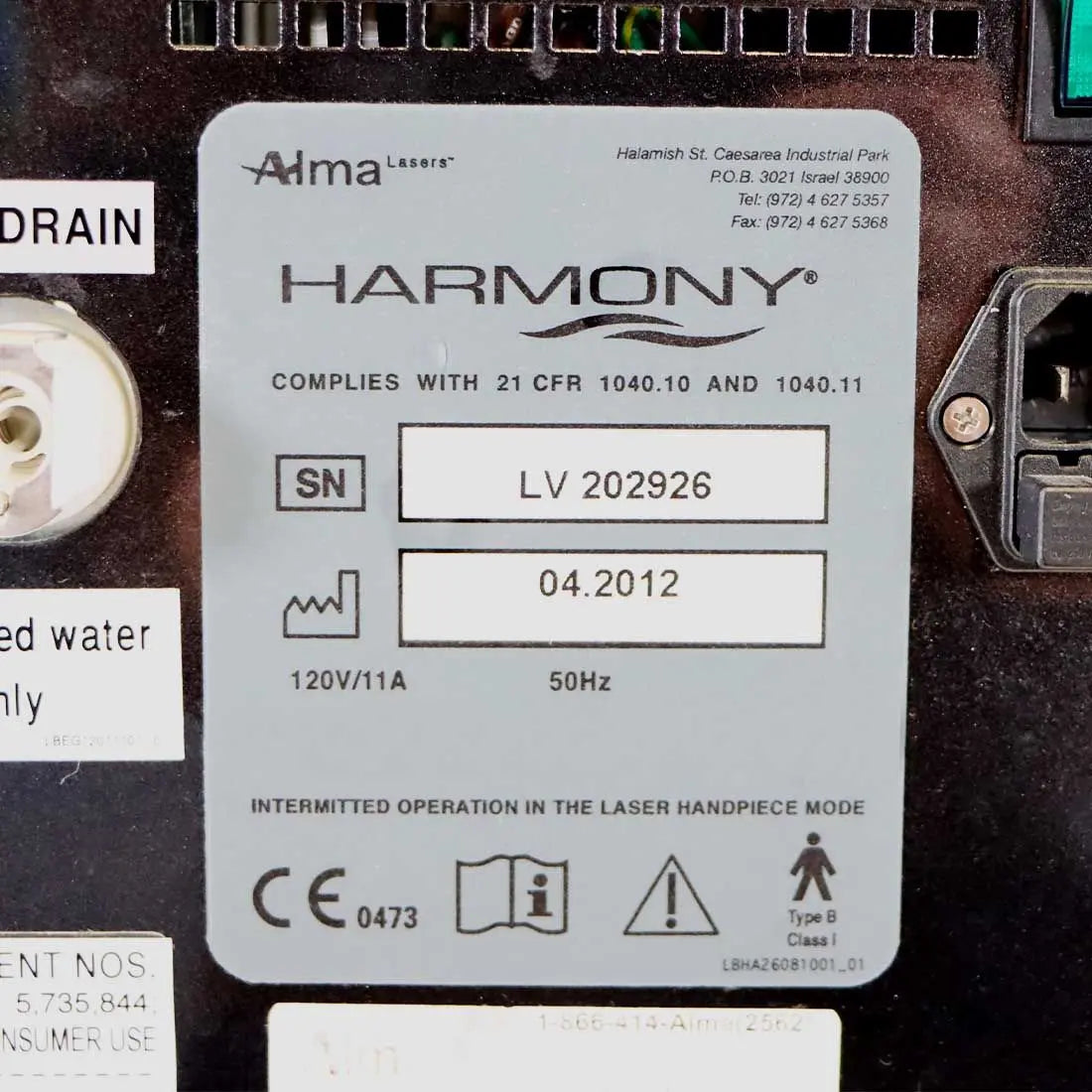 2012 Alma Harmony Laser IPL Workstation 3 HP LP 1064nm QS YAG Q Switched