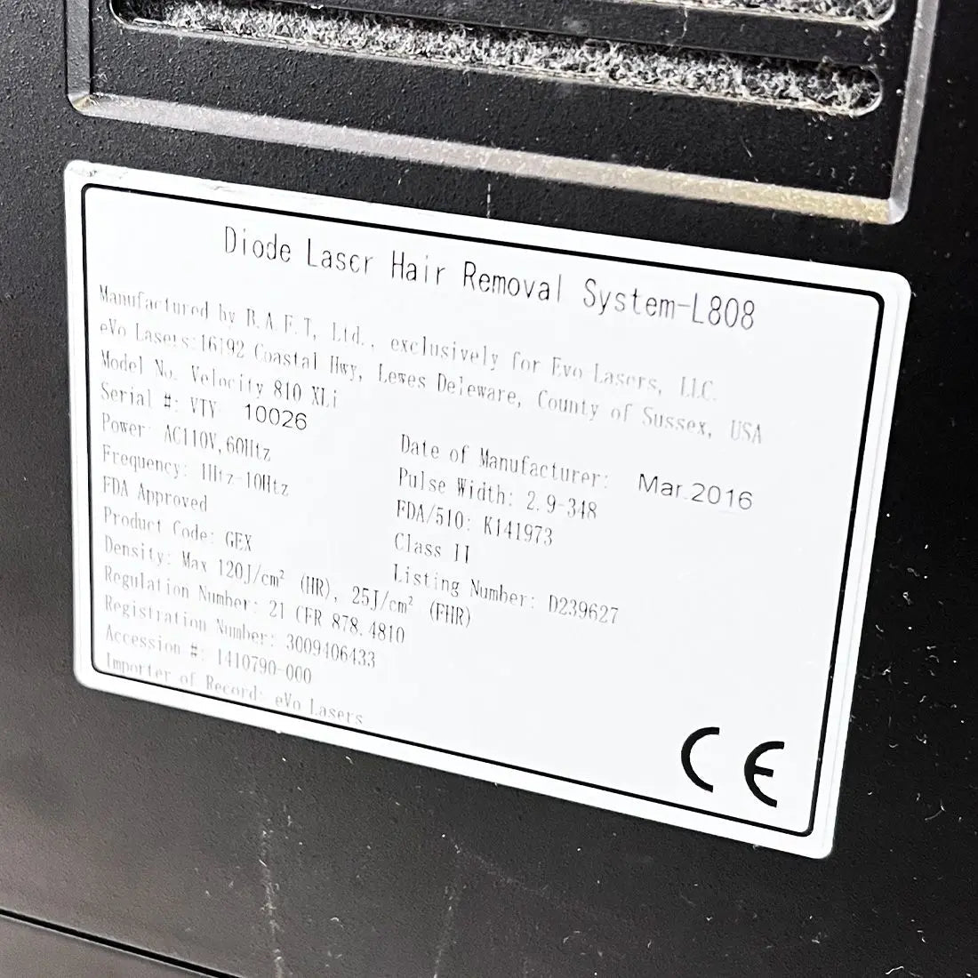 2016 Evo Technologies Velocity 810 XLi L808 Diode Hair Removal Laser High Speed