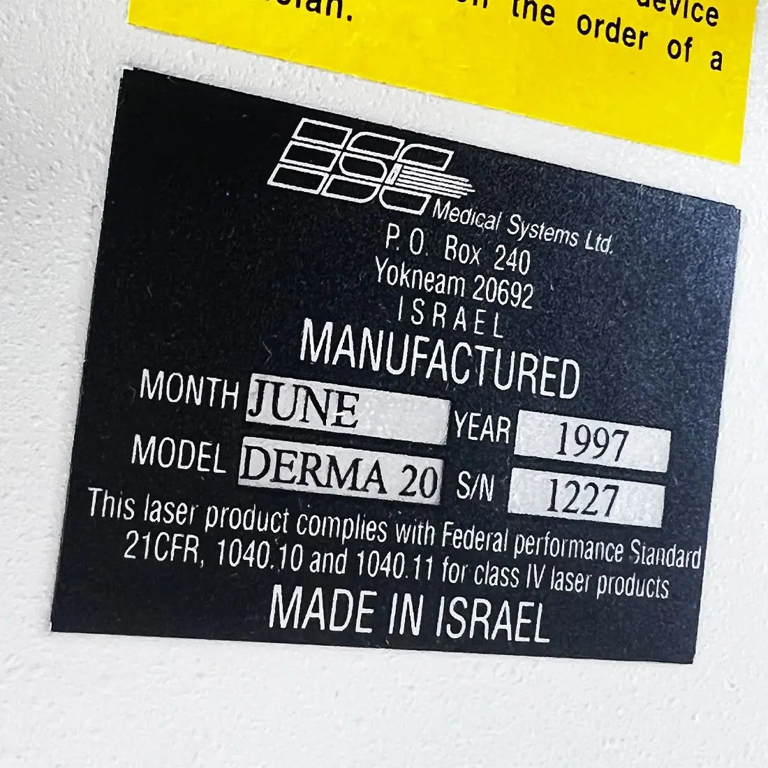 ESC Medical Systems Derma 20 Erbium Laser Skin Resurfacing Rejuvenation Derma20