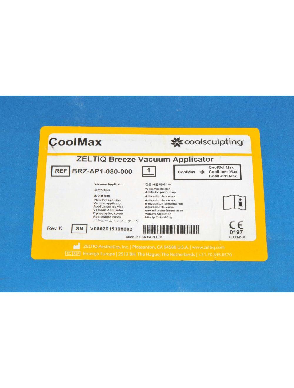 Zeltiq Breeze Vacuum CoolMax Applicator Handpiece CoolSculpting BRZ-AP1-080-000