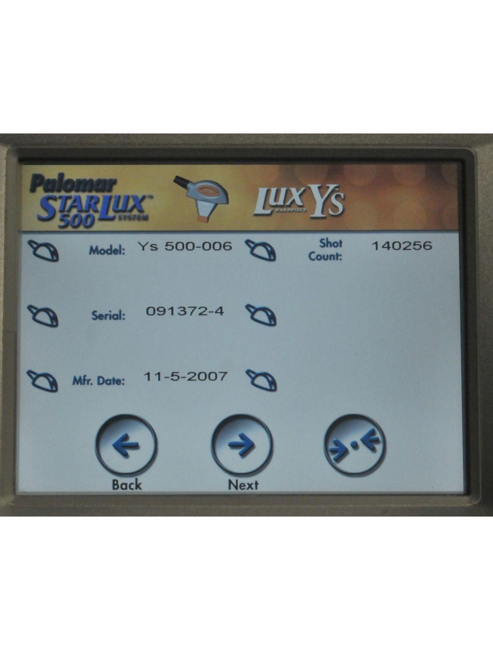 Palomar StarLux 500 Laser LuxYs IPL Fine Hair Removal Handpiece Lux Ys HR 2007