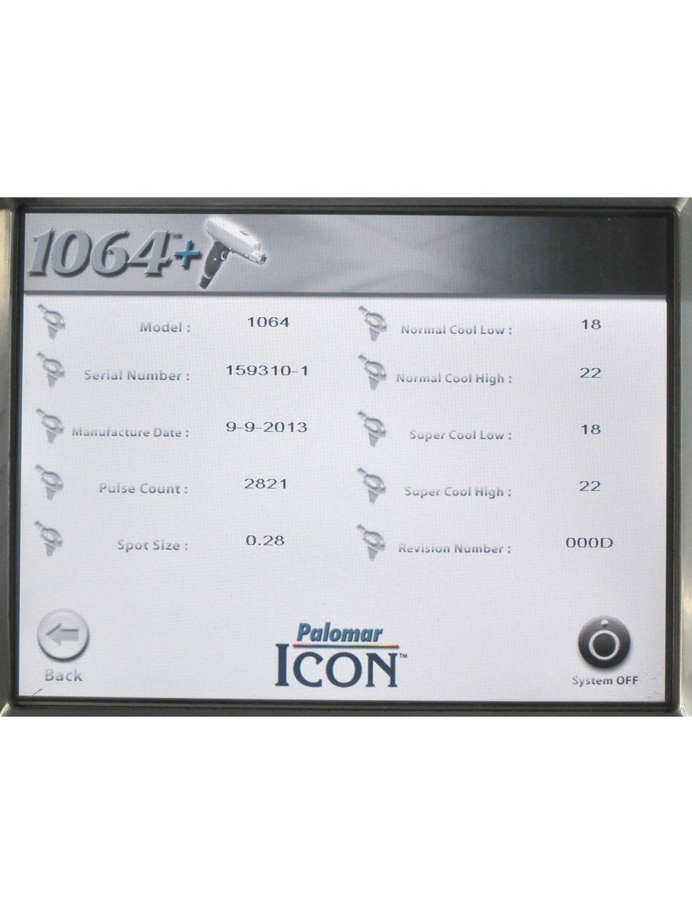 2013 Palomar ICON 1064 Laser HandPiece Hand Piece HP - Vein Lesion LOW COUNTS!
