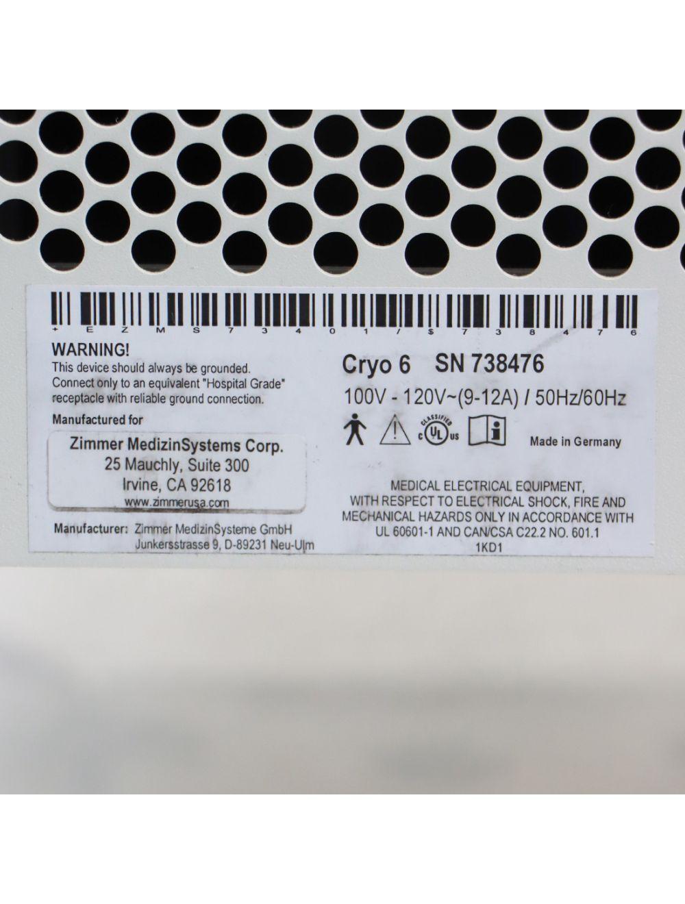 Zimmer Cryo 6 Patient Epidermal Cryo Therapy Chiller Device System