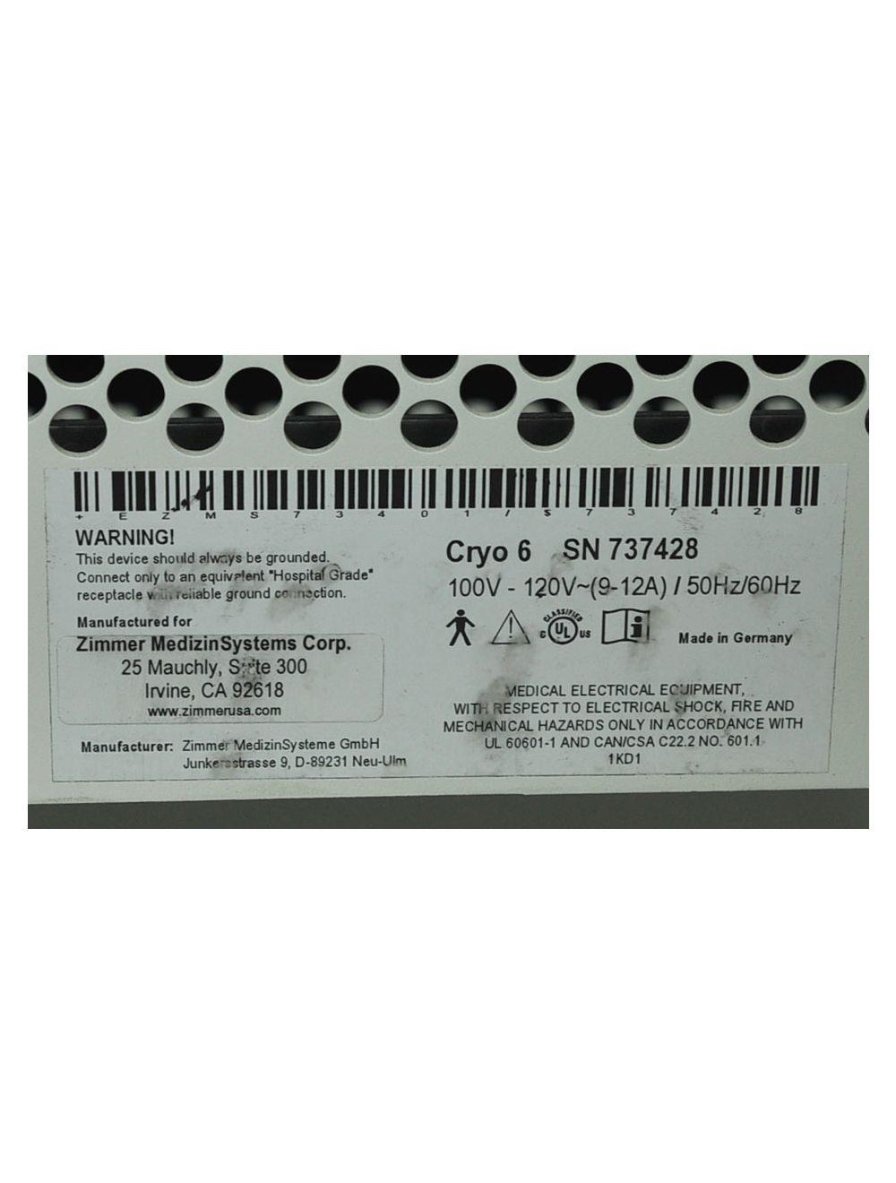 737428 Zimmer Cryo 6 Chiller Epidermal Skin Cooling System - Laser IPL Treatments Cryo6