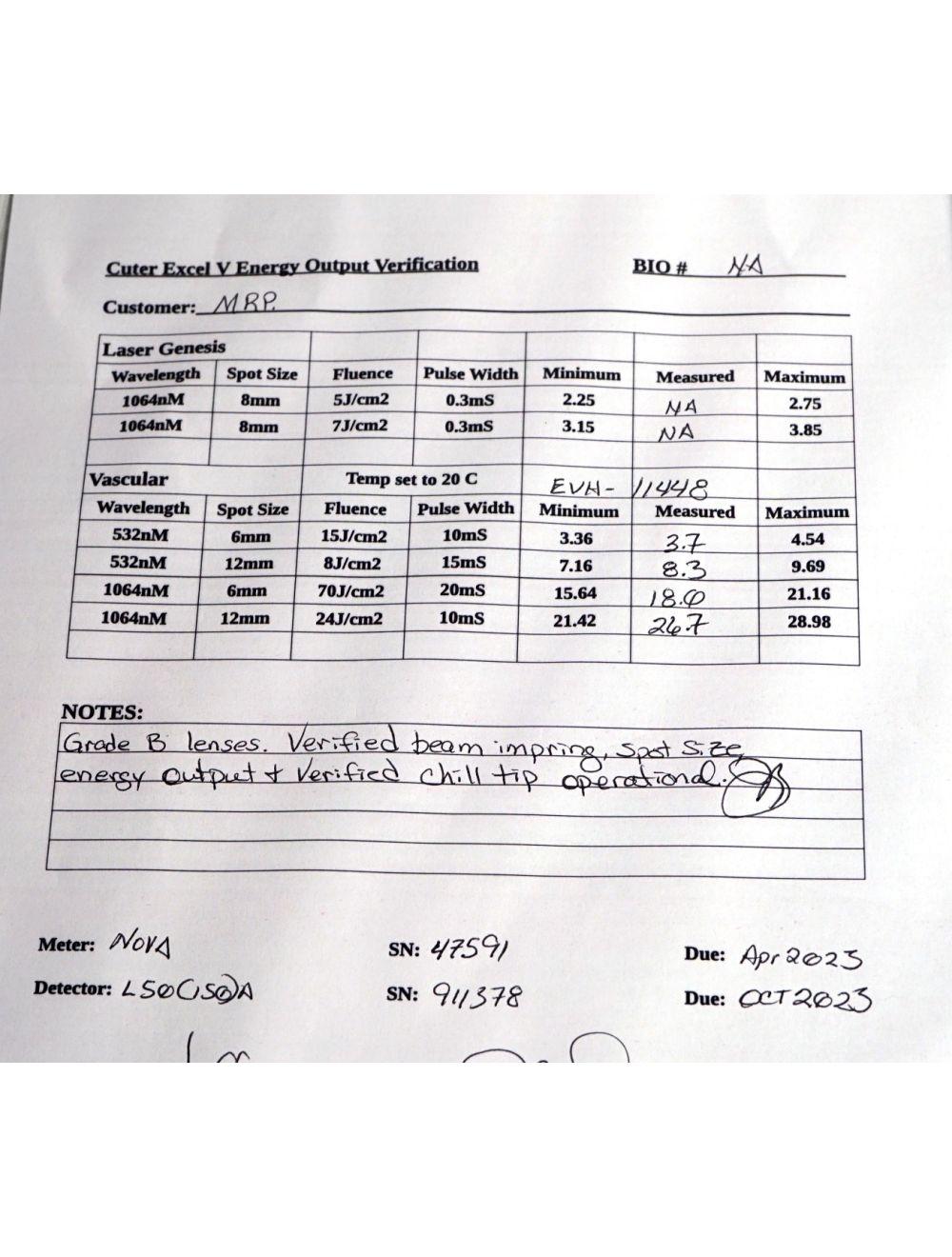 Cutera ExcelV Nd YAG 1064 Laser Genesis V Vascular Handpiece CoolView Cool View