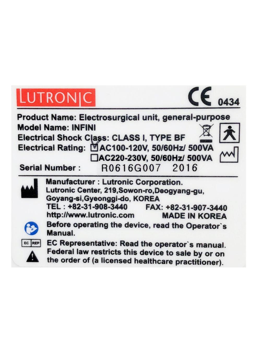 2016 Lutronic Infini Radio Frequency RF Microneedling System R0616G007