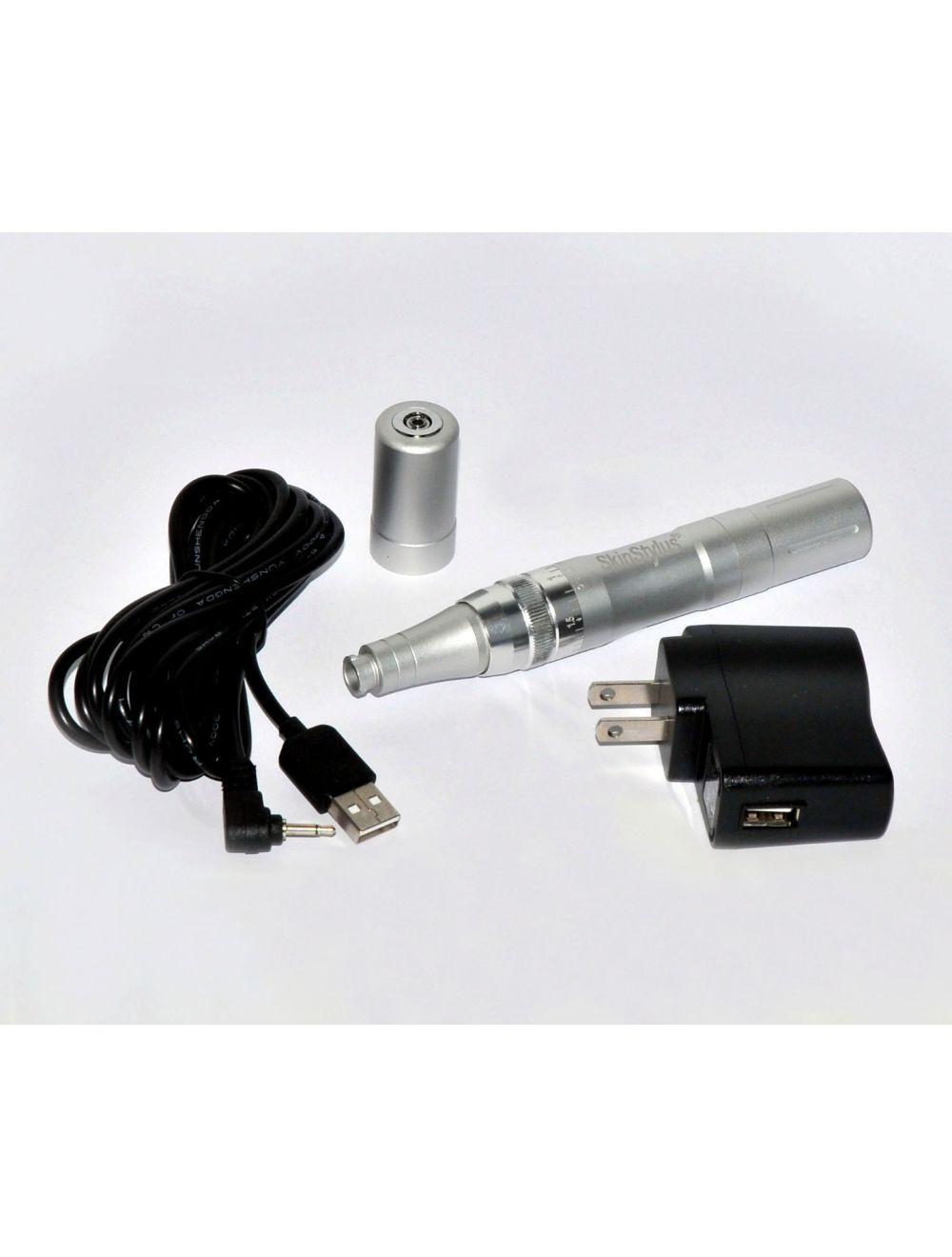 SkinStylus Microneedling Silver Pen &amp; Battery &amp; Charger Set 4-Pin Contact Type