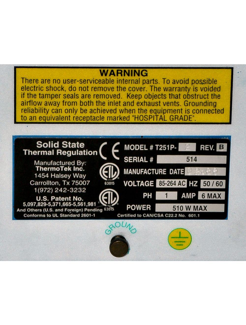 ThermoTek T251P-2 Solid State Temperature Regulation Control Laser Chiller