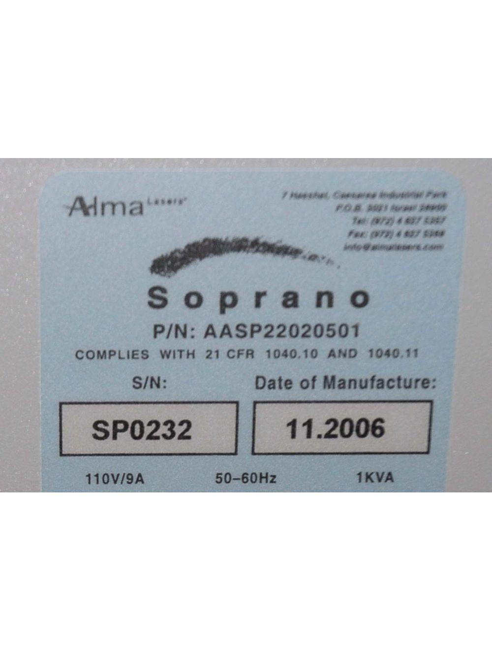 2006 Alma Soprano XL 810nm Diode IPL Hair Removal Laser System SHR Handpiece