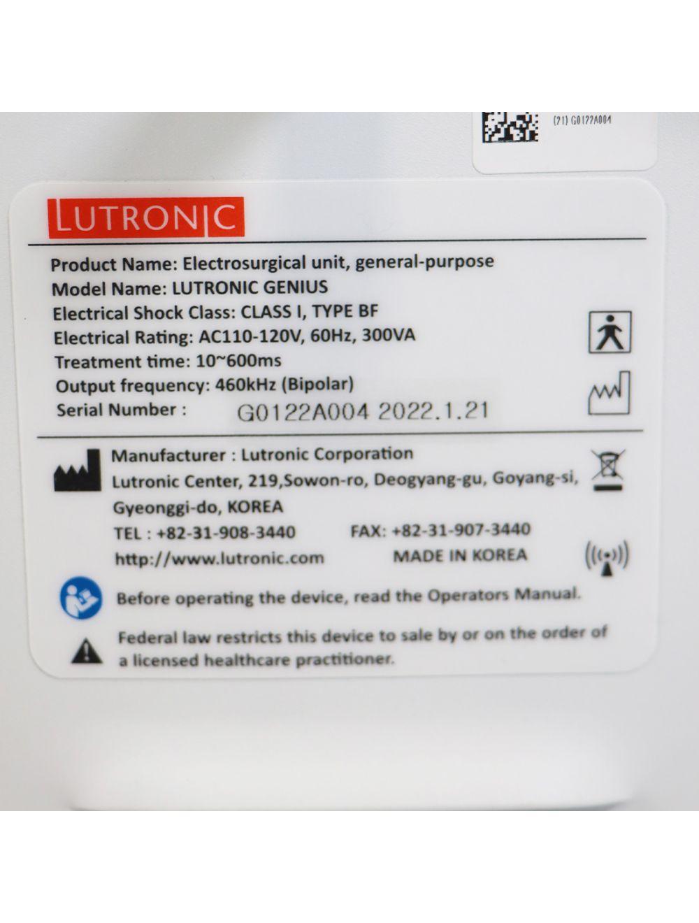 2022 Lutronic Genius Intelligent Focused RF Radio Frequency Microneedling System