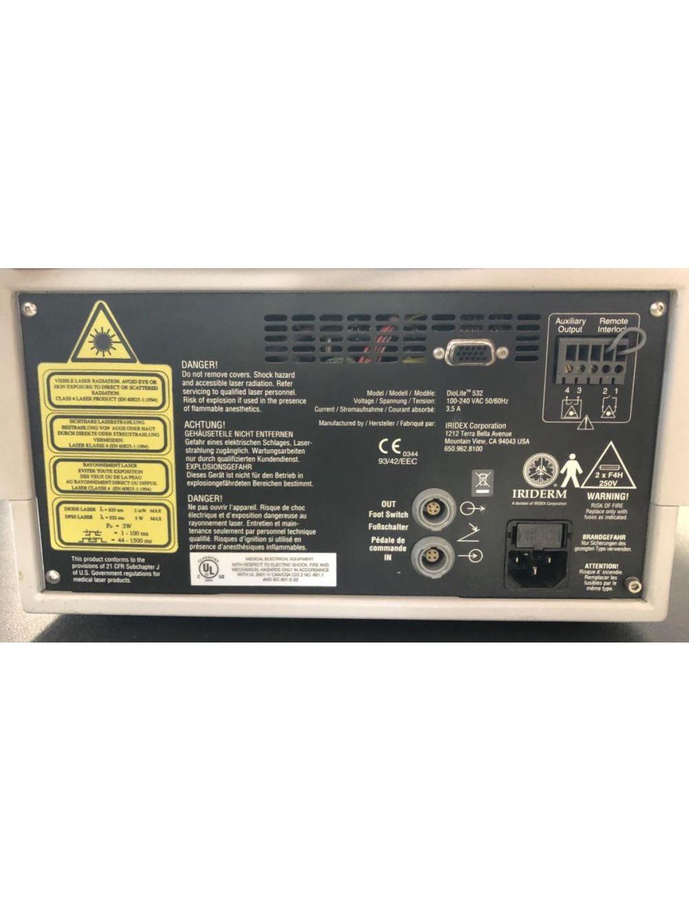 Iridex Iriderm Diolite 532 nm KTP Laser Console w/2 Fiber Handpieces 500um 700um