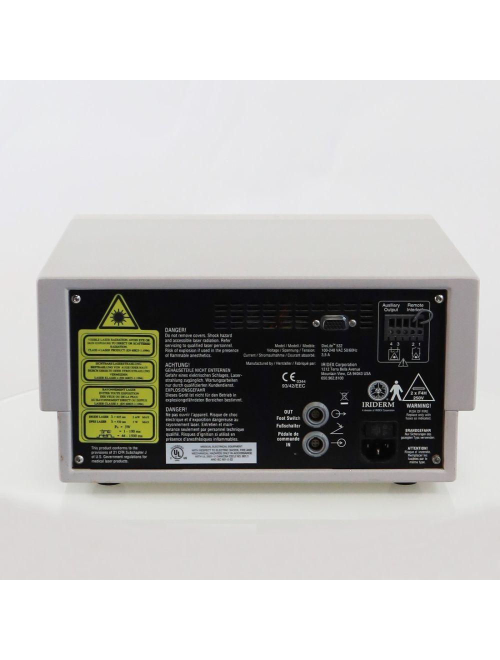 Iridex Iriderm Diolite 532 nm KTP Laser Console w/2 Fiber Handpieces 500um 700um