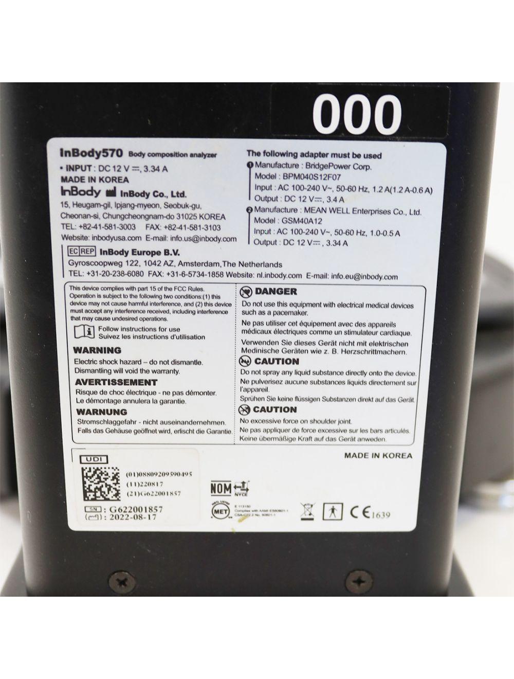 2022 InBody 570 Body Composition Analyzer Body Fat, Muscle Mass, BMR, Body Water