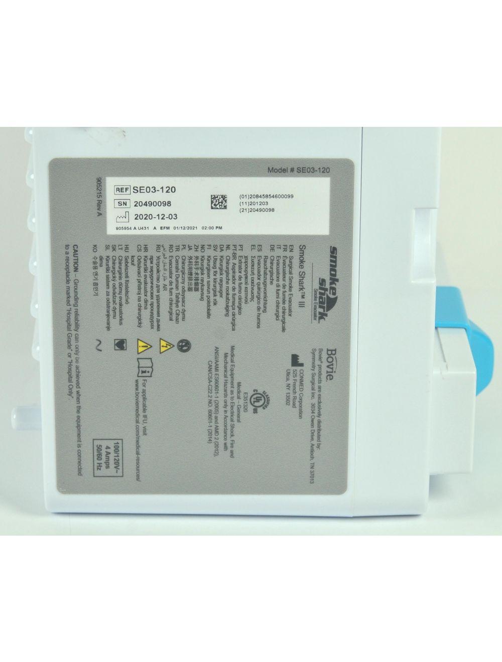 Bovie Smoke Shark III 3 Surgical Smoke Evacuator w/Pencil Adapter SE03-120 2020