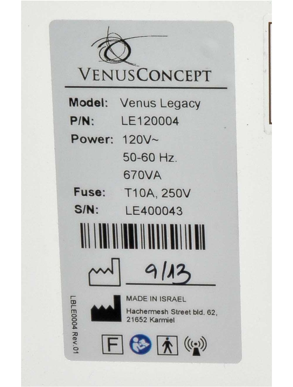 2013 Venus Concept Legacy Skin Rejuvenation Body Shaping Wrinkle Reduction