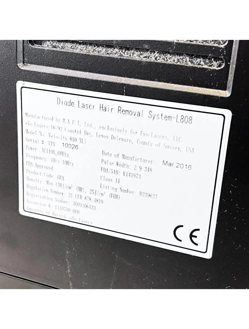 2016 Evo Technologies Velocity 810 XLi L808 Diode Hair Removal Laser High Speed