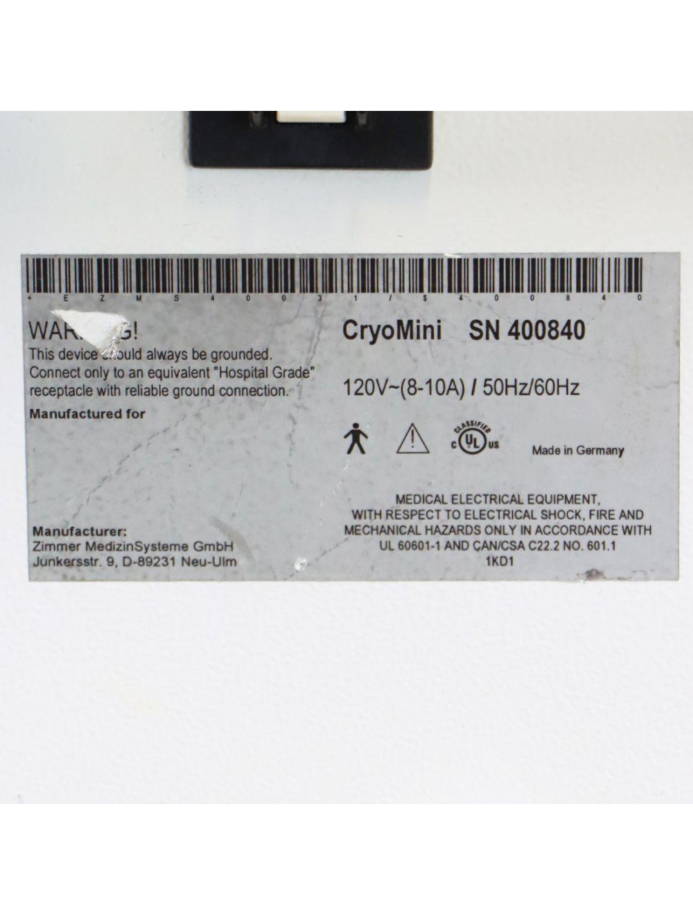 2011 Zimmer Cryo Mini Chiller Compact Epidermal Skin Cool System CryoMini