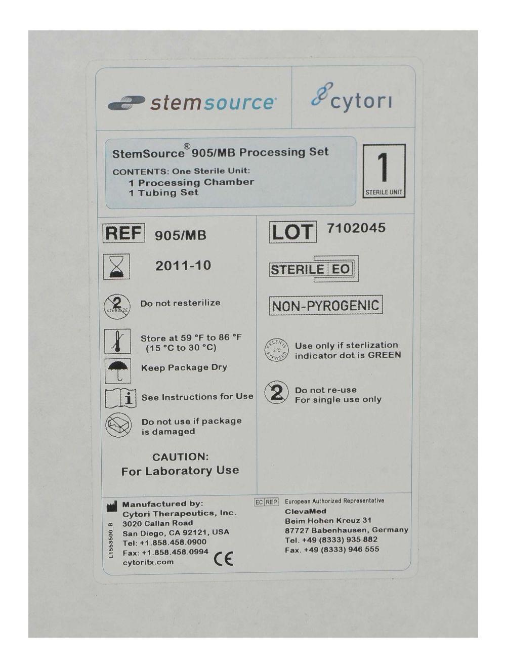 2010 Cytori STEMSOURCE 900MB Instrument Set Stem Source 900 MB Tissue Processor