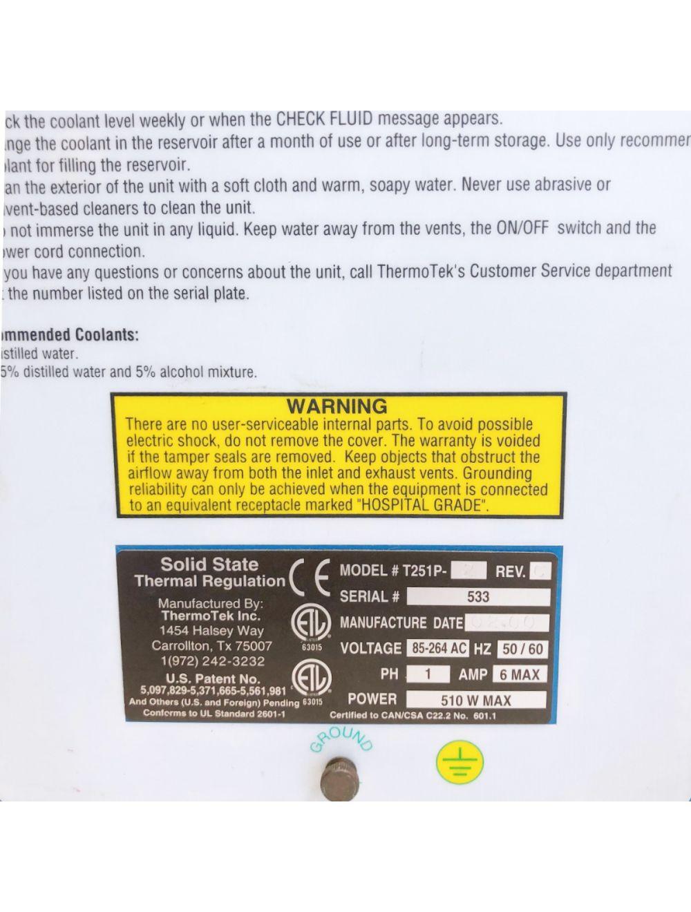 ThermoTek Solid State Temperature Regulation Control T251P-2 Laser Chiller