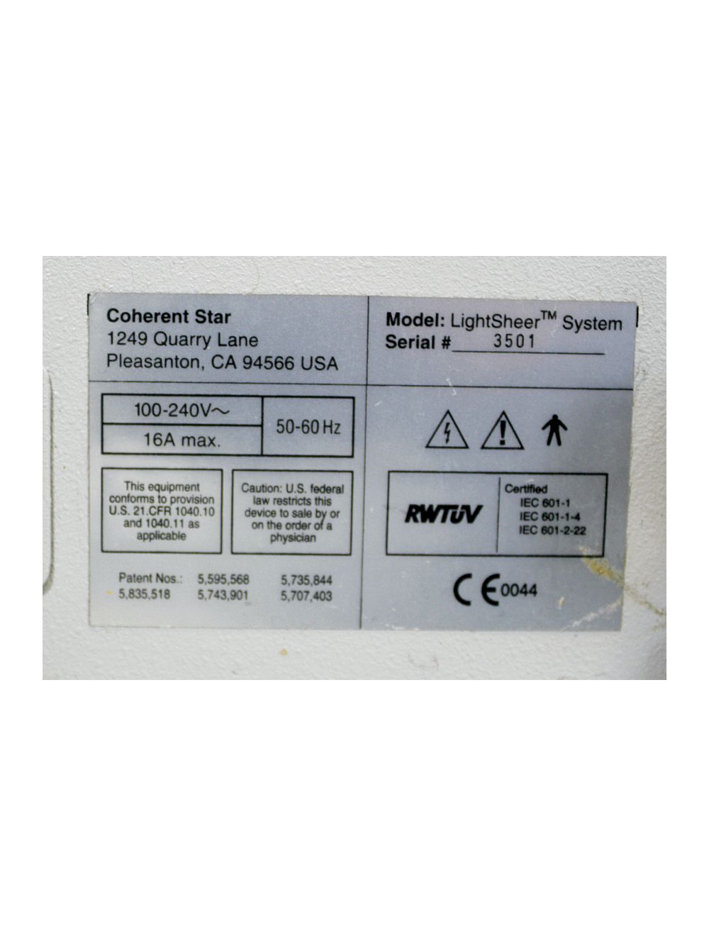 Coherent Star LightSheer EC 810 Diode Hair Removal Laser Light Sheer System