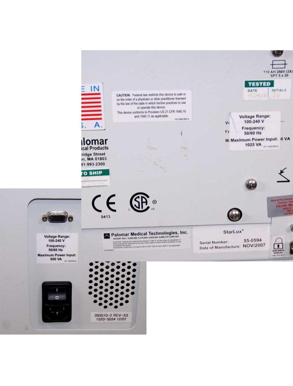 2007 Palomar StarLux 500 IPL Laser Acne Pigmented Lesions Light Hair LuxV LuxY