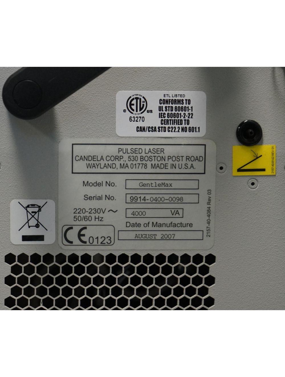 2007 Candela GentleMax Laser GMax YAG Alex 755 1064 6-18mm HR Hair Removal Vein