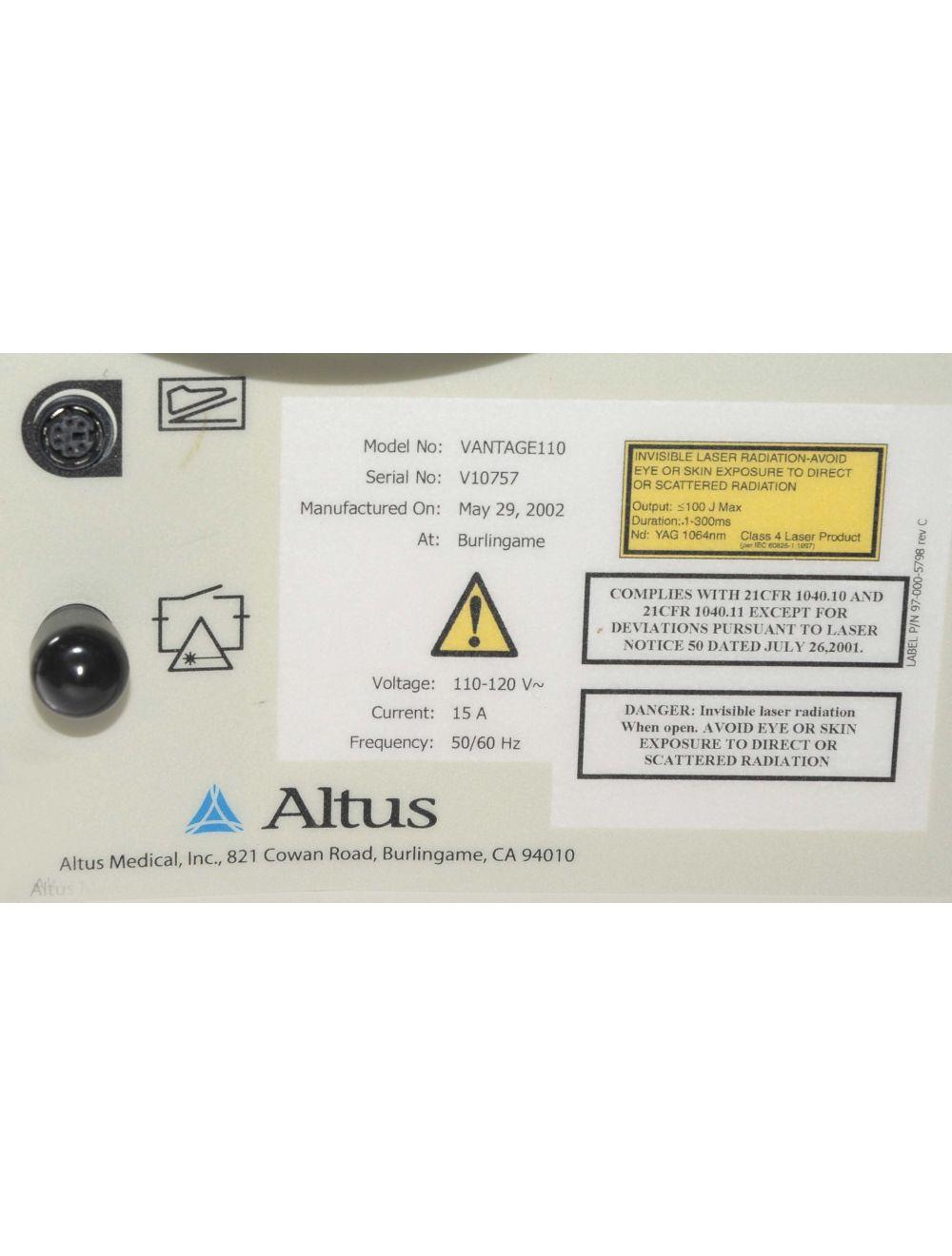 2002 Altus VANTAGE 110 Cutera 1064 Nd YAG Hair Removal Laser 3-5-7-10 mm HP HR