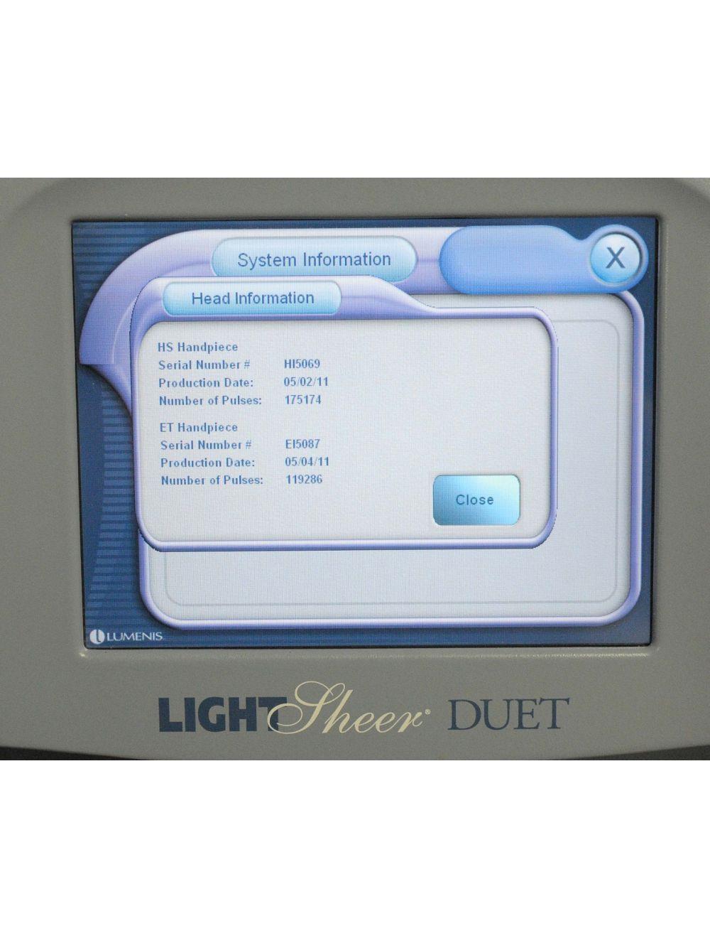 2011 Lumenis Lightsheer Duet 810nm Hair Removal Light Shear Sheer w 2 Handpieces