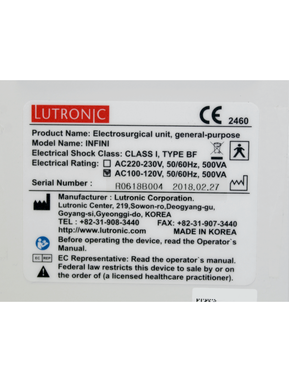 2018 Lutronic INFNI Aesthetic Laser Focused Microneedle Radiofrequency