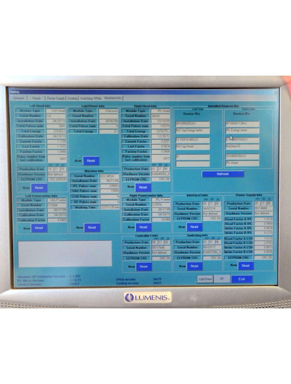 2005 Lumenis Lume1 Laser Universal IPL & Multi-Spot Nd YAG HP LumeOne Lume One