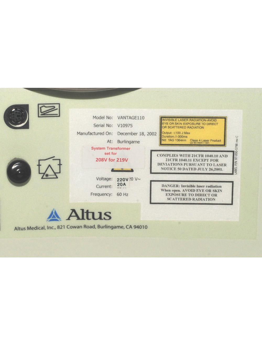 2002 Altus CoolGlide Vantage Nd:YAG 1064 Hair Removal Laser