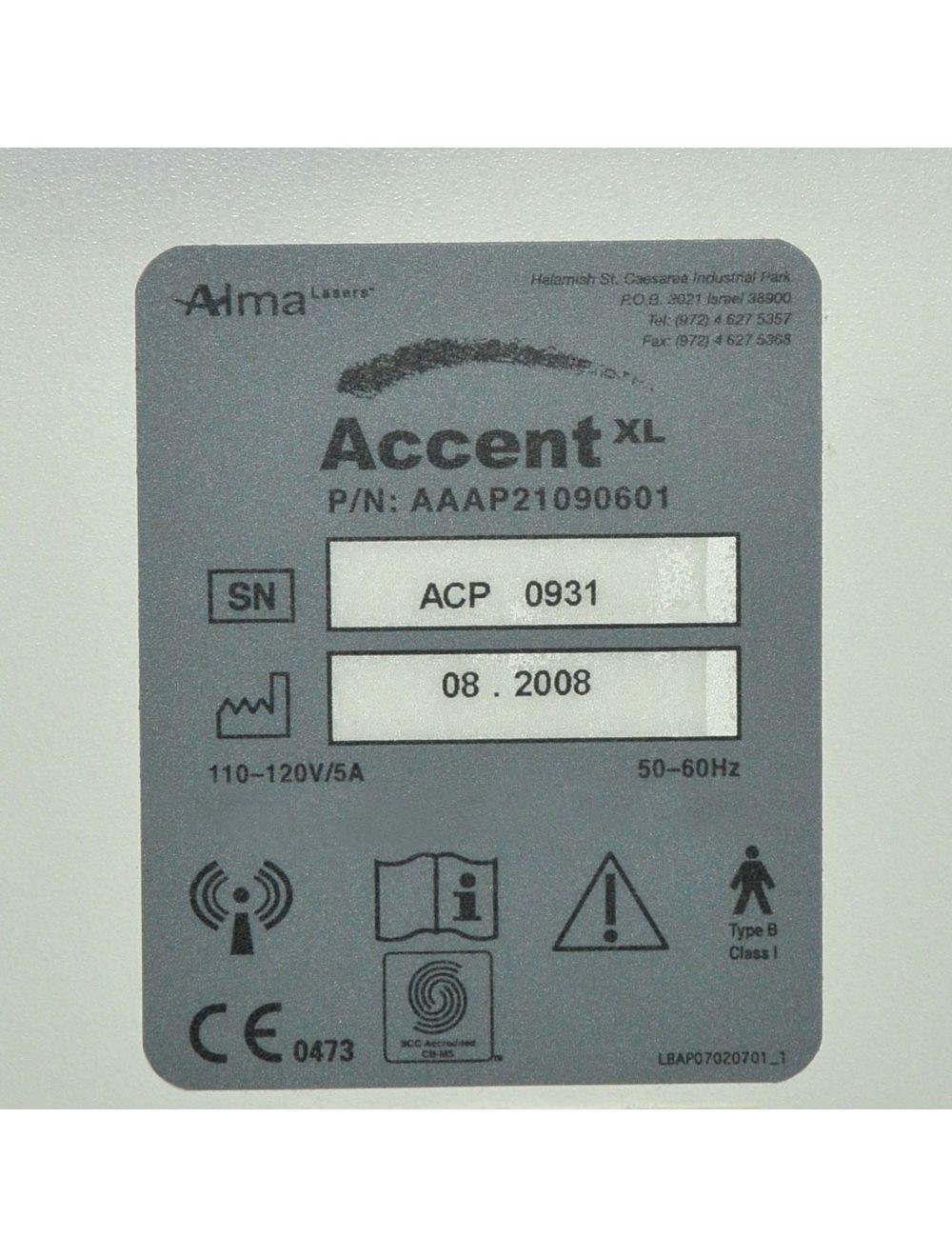 2008 Alma Accent XL RF Laser Skin Tightening Body Contour w Bipolar Unilarge HPs