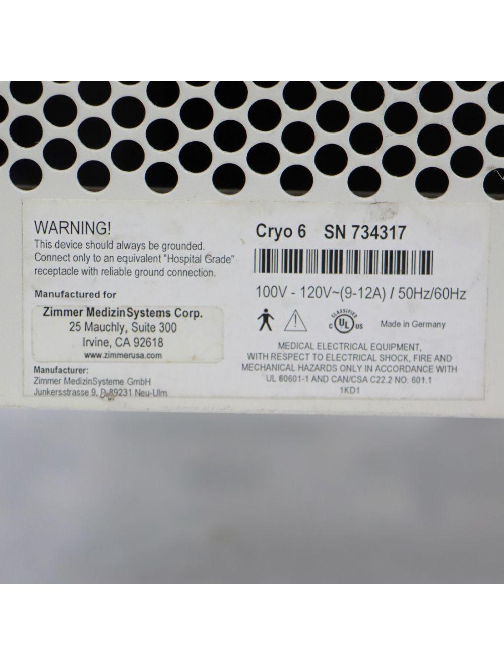 Zimmer Cryo 6 Chiller Cold Air Therapy Spot Cooling Treatment Cryo w/Mast Hose