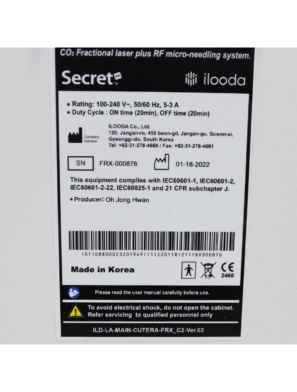 2022 Cutera Ilooda Secret Pro RF Microneedling CO2 Fractional Laser Wrinkles