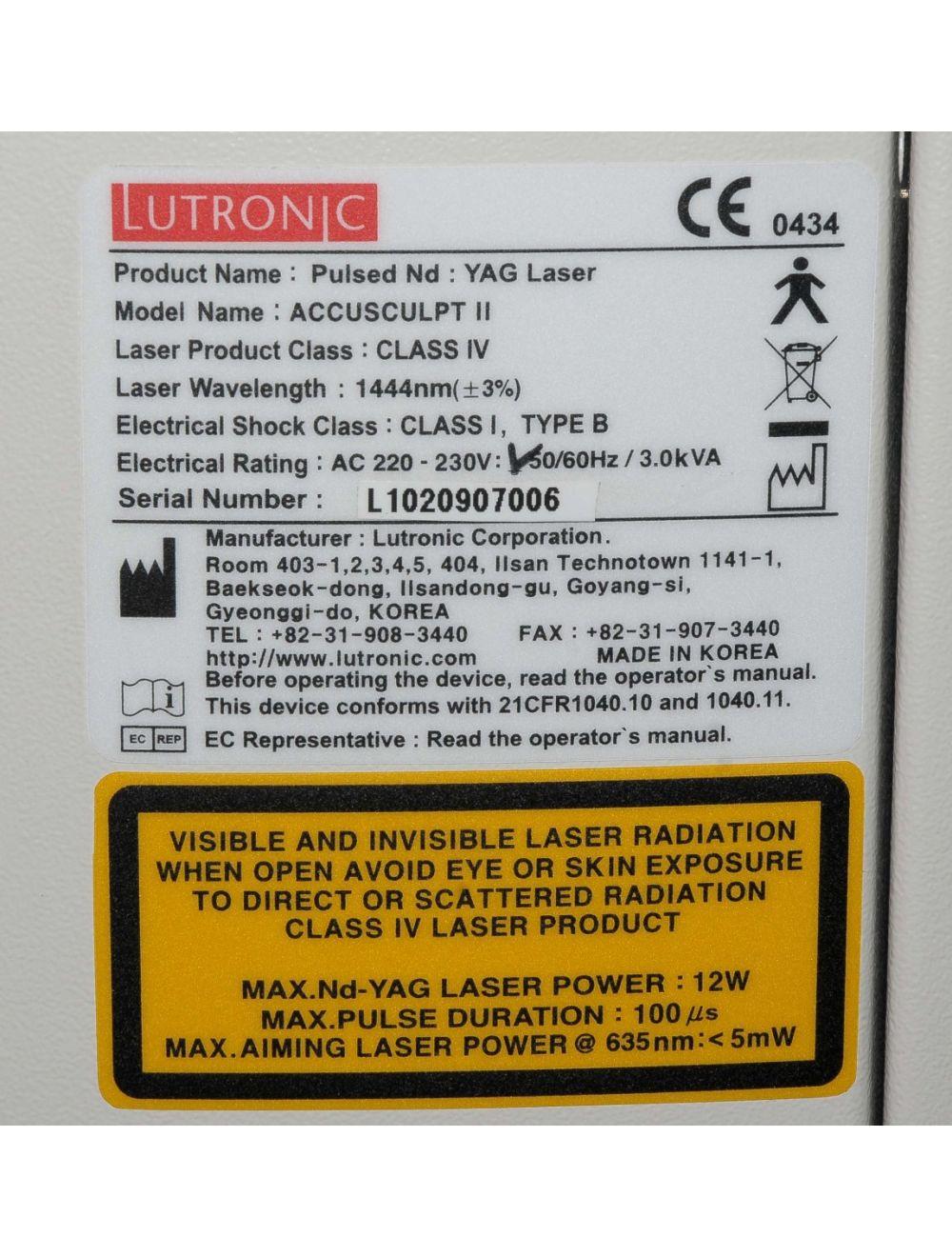 Lutronic ACCUSCULPT II Pulsed Laser Nd YAG 1444 CO2 Dual Mode Skin Tightening