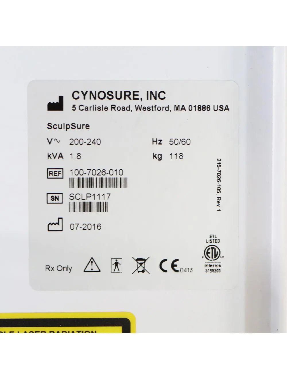 2016 Cynosure SculpSure Non-Invasive 1060nm Diode Laser Body Sculpt Contour