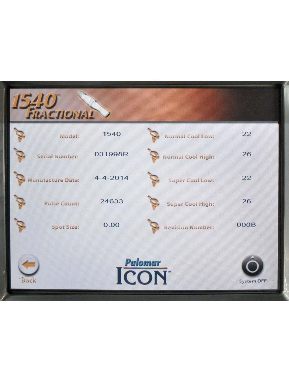 2014 Palomar ICON 1540 Fractional Handpiece w/ 15mm Spot & XD Tips - Low PULSE ! image 5