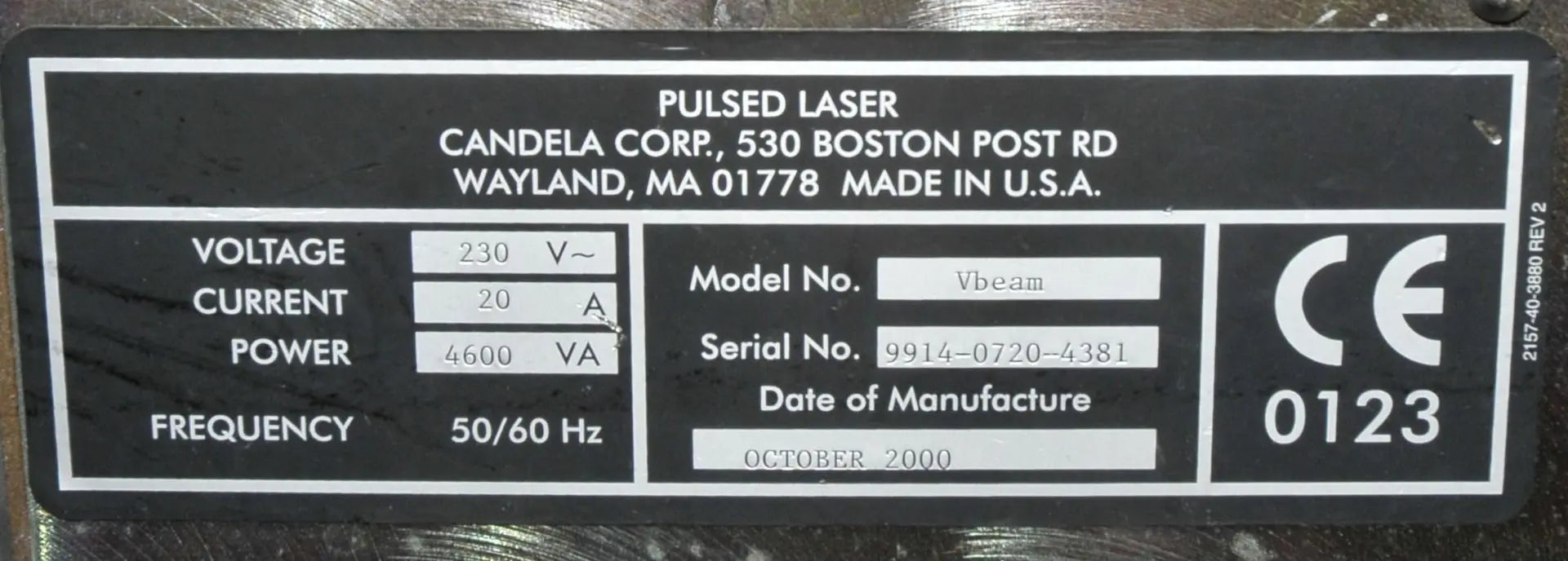 2000 Candela VBeam Lesions Vascular Wrinkles PDL Pulsed Dye Laser System