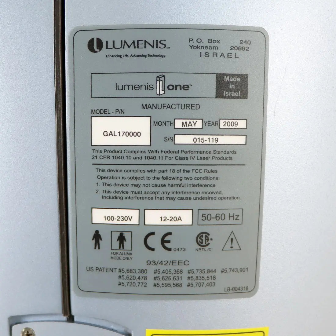 2009 Lumenis Lume1 Laser IPL Facial Rejuvenation System LumeOne Lume One