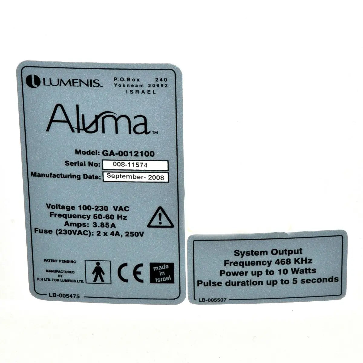 2008 Lumenis Aluma RF Vacuum Wrinkle Fine Line Skin Tightening RadioFrequency