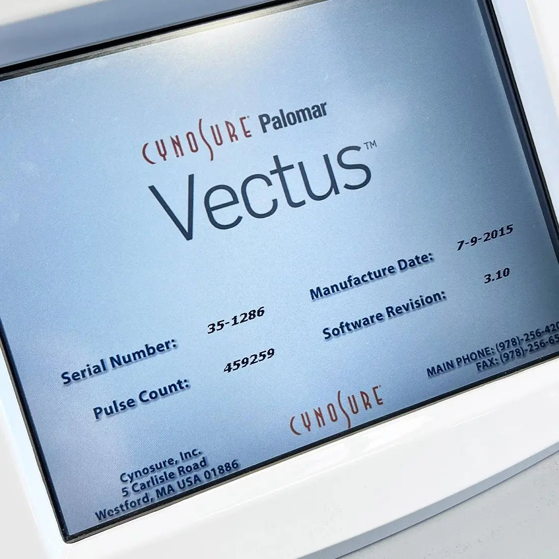 2015 Cynosure Palomar Vectus Laser Hair Removal 810 Diode Skintel System Palomar