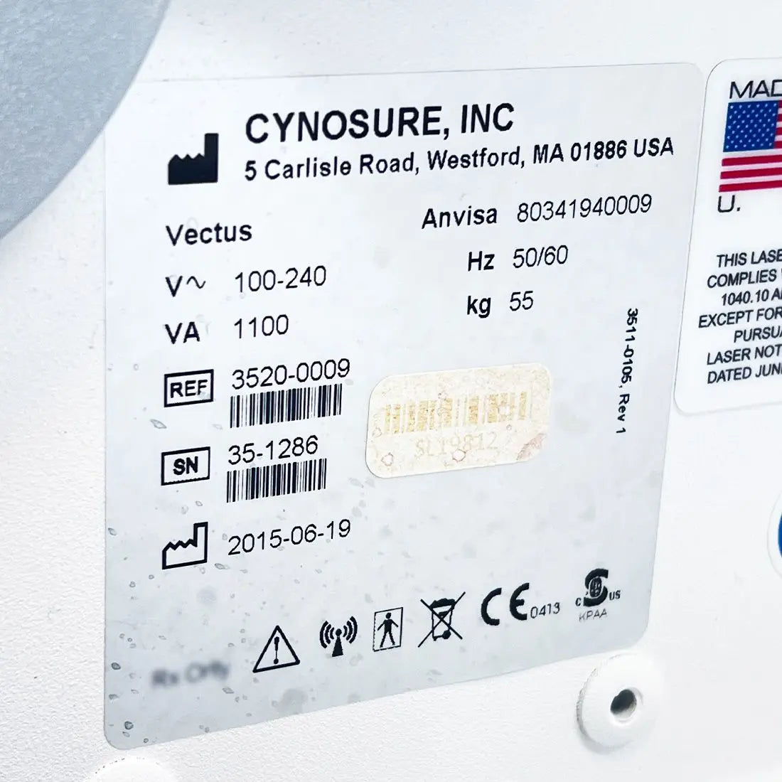 2015 Cynosure Palomar Vectus Laser Hair Removal 810 Diode Skintel System Palomar