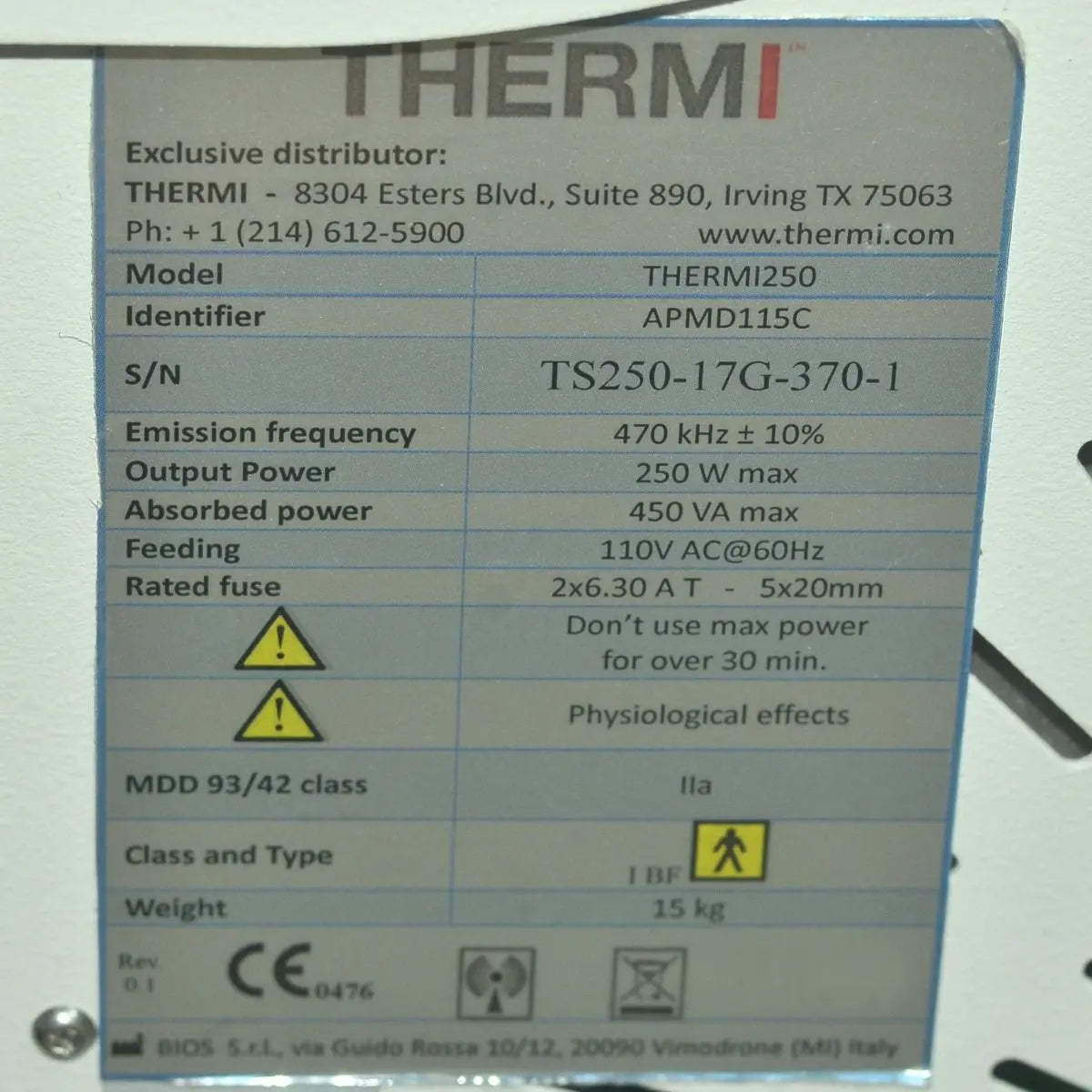 2017 ThermiAesthetics Thermi250 RF Cellulite Reduction Skin Tightening Face Arms